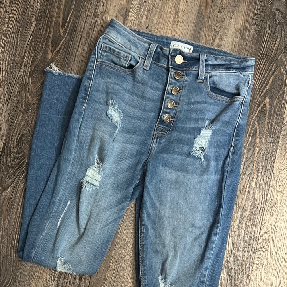 Cello Blue Skinny Jeans with Distressed Details